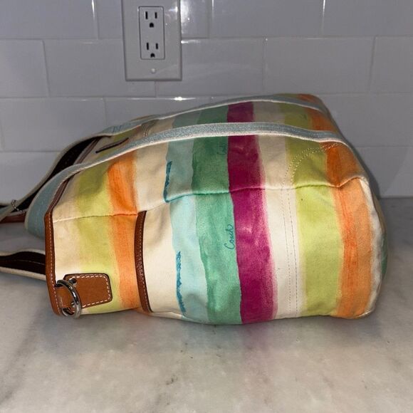 Coach Purse Handbag Hampton Stripe Watercolor Baby or Overnight Weekend Bag Tote - Picture 10 of 16